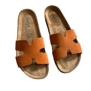 Biostep Suede Leather Comfort Slip On Sandals Orange Size 8